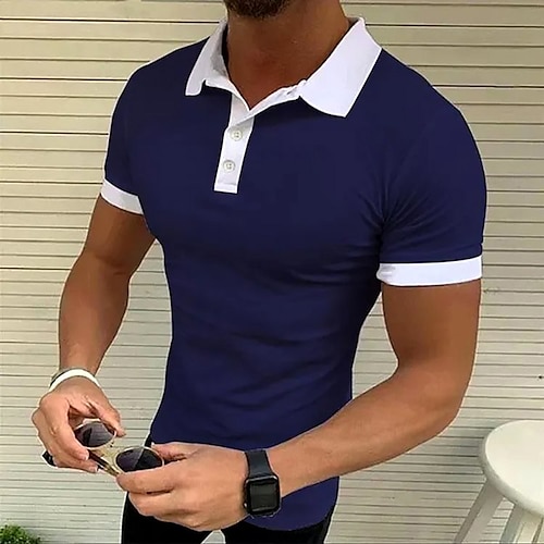 

Homens Polos de botões Camiseta Polo Casual Feriado Lapela Manga Curta Moda Básico Tecido Clássico Verão Normal Azul Marinho Escuro Polos de botões