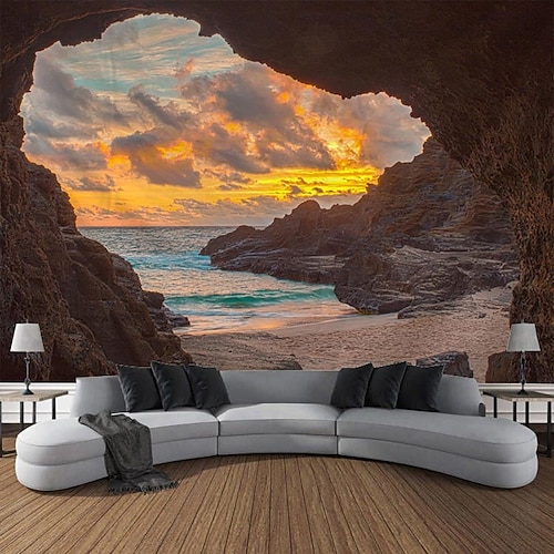 

Paisaje playa cueva colgante tapiz pared arte gran tapiz mural decoración fotografía telón de fondo manta cortina hogar dormitorio sala de estar decoración