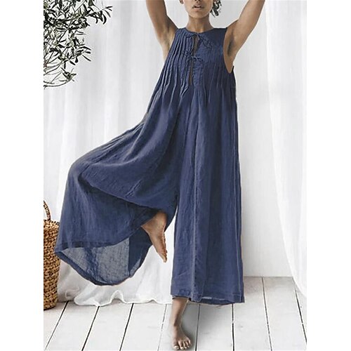 

Combinaison Femme Couleur unie Col Ras du Cou Décontractées Plein Air du quotidien Ample Standard Sans Manches Noir S Eté
