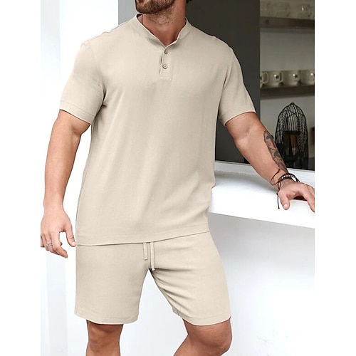 

Men's T-shirt Suits Half Button Shirt Shorts Plain Stand Collar Daily Wear Vacation Short Sleeves Clothing Apparel Gymnatics Casual