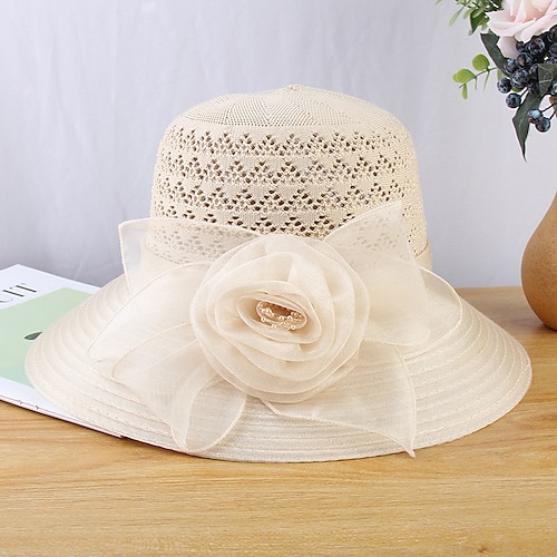 

Hats Headwear Acrylic / Cotton Straw Bucket Hat Fedora Hat Straw Hat Casual Holiday Retro Elegant With Floral Pure Color Headpiece Headwear