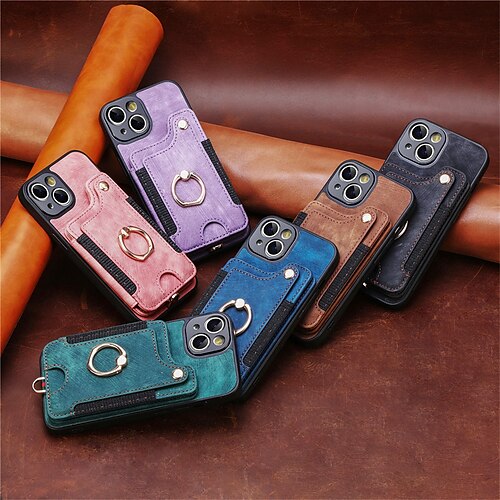 

Phone Case For Apple Card Holder Cases Universal Magnetic Leather with Phone Strap Solid Colored PU Leather