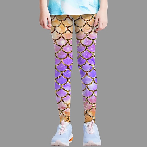 

Kids Girls' Leggings Graphic Active Outdoor 3-12 Years Summer Yellow Blue Purple