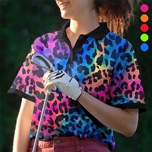 

Femme T-shirt POLO vêtements de golf Respirable Séchage rapide Poids Léger Manche Courte T-shirt Top Léopard Imprimé Eté Tennis Le golf Pickleball