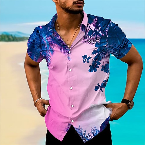 

Men's Shirt Summer Hawaiian Shirt Floral Graphic Prints Leaves Turndown Purple Green Outdoor Street Short Sleeves Print Clothing Apparel Fashion Streetwear Designer Casual