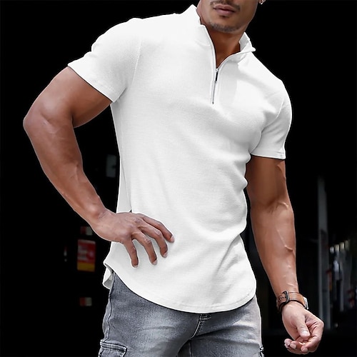 

Homens Camiseta T-shirt Tecido Colarinho Clerical Rua Férias Manga Curta Roupa Moda Designer Básico