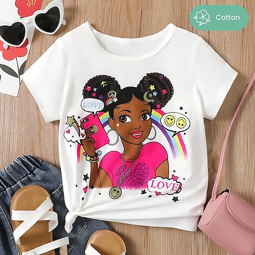 

Fille T-shirt Manche Courte T-shirt Tee-shirts Graphic Bande dessinée Lettre 3D effet Actif Mode Le style mignon 100% Coton Extérieur Casual du quotidien Enfants Col ras du cou 3-12 ans Graphique