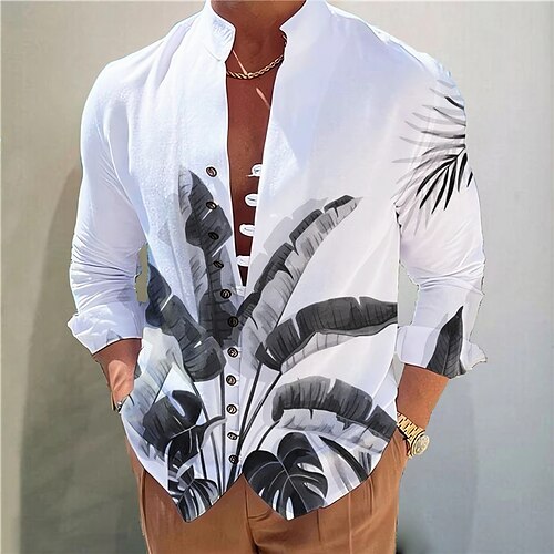 

Homme Chemise Chemise Lin Imprimés Photos Feuilles Mao Rose Claire Bleu Violet Vert Gris Extérieur Plein Air manche longue Imprimer Vêtement Tenue Lin Mode Vêtement de rue Design Décontractées