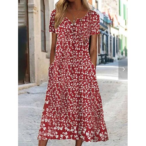 

Mulheres Vestido casual Vestido floral Vestido de verão Floral Floral Ditsy Botão Bolsos Pescoço Dividido Vestido midi Moda Roupa de rua Ao ar livre Diário Manga Curta Normal Amarelo Vermelho Azul