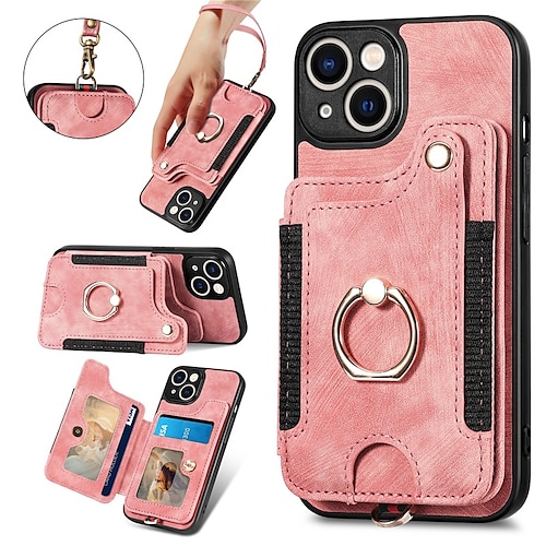 

teléfono Funda Para Apple Tarjetas billetera iPhone 14 Pro Max Plus 13 12 11 Mini X XR XS 8 7 Cartera Antirrobo con correa de muñeca Color sólido TPU ordenador personal Cuero de PU