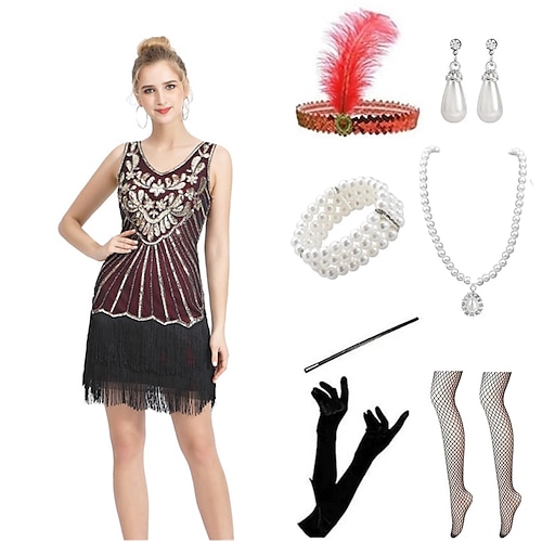 

Der große Gatsby Retro Vintage 1920s Vintage inspiriert Der große Gatsby Austattungen Partykostüm Maskerade Ärmellose Kleider Ballkleid Damen Pailletten Quaste Kostüm Jahrgang Cosplay Halloween