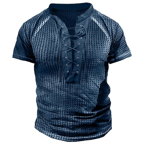 

Hombre Camiseta Camisa henley gofrada Camiseta superior Plano Henley Calle Vacaciones Mangas cortas Acordonado Ropa Moda Design Básico