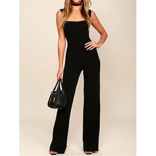 

Women's Jumpsuit Backless High Waist Solid Color Square Neck Business Office Work Regular Fit Sleeveless Black White Green S M L Summer