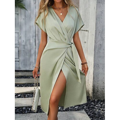 

Women's Casual Dress Wrap Dress Summer Dress Midi Dress Lace up Split Outdoor Daily Date Fashion Streetwear V Neck Short Sleeve 2023 Regular Fit Green Color S M L XL XXL Size