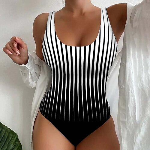 

Maillots de Bain Une pièce Maillot de bain Femme Imprimé Rayé Normal Body Maillots de bain Sportif Tenues de plage Eté