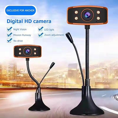 

1080P HD USB Web Cam Camera with Microphone Desktop Computer PC Laptop Night Vision Webcam for Live Broadcast Conference