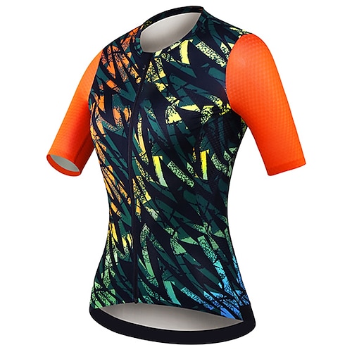 

21Grams Women's Cycling Jersey Short Sleeve Bike Jersey Top with 3 Rear Pockets Mountain Bike MTB Road Bike Cycling Breathable Quick Dry Moisture Wicking Reflective Strips Purple Orange Graphic