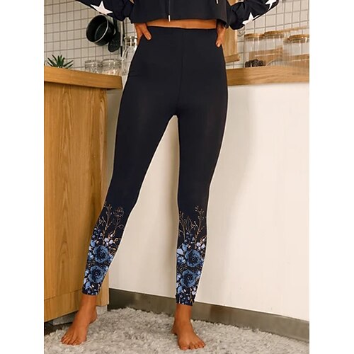 

Mujer Medias Polainas Negro Moda Casual Fin de semana Longitud total Control de barriga Floral S M L XL 2XL