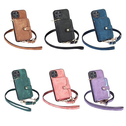 

teléfono Funda Para Apple Bolso monedero Tarjetas billetera iPhone 14 Pro Max Plus 13 12 11 Mini X XR XS 8 7 Cremallera con correa extraíble para el cuerpo cruzado Ranuras para tarjetas Color sólido