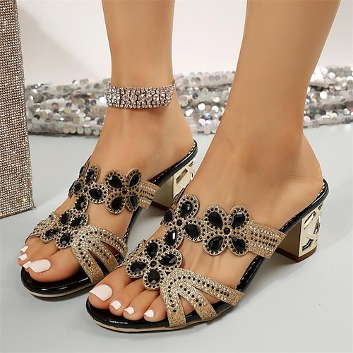

Mulheres Mules Sandálias de calcanhar Tamanhos Grandes Chinelos ao ar livre Ao ar livre Praia Pedrarias Salto Alto Salto Robusto Elegante Sensual Casual Cetim Mocassim Preto Azul Real Verde