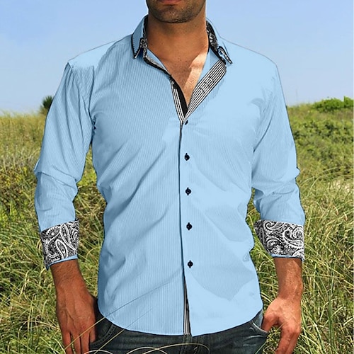 

Homens Camisa Social camisa de botão Camisa casual camisa de verão Branco Azul Marinha Azul Cinzento Manga Longa Bloco de cor Lapela Diário Férias Roupa Moda Casual Confortável