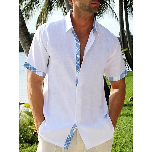 

Homens Camisa Social camisa de botão Camisa casual camisa de verão camisa de praia Branco Verde Azul Escuro Cinzento Manga Curta Bloco de cor Lapela Diário Férias Roupa Moda Casual Confortável