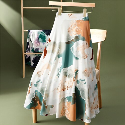 

Women's Skirt A Line Midi Chiffon Black Orange Skirts Spring Summer Chiffon Print Lined Elegant Summer Daily Holiday One-Size