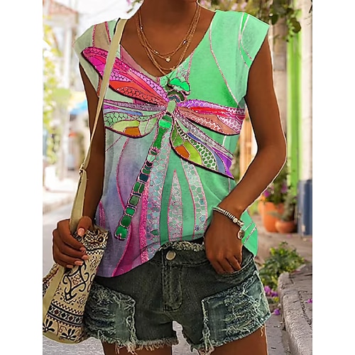 

Women's Tank Top Pink Blue Orange Animal Print Sleeveless Casual Basic V Neck Regular S