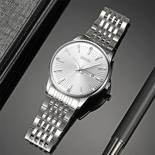 

SKMEI Men's Quartz Watch Fashion Gentleman Business Style Diamond Analog Wristwatch Calendar Date Week Luminous Waterproof Stainless Steel Quartz Watch