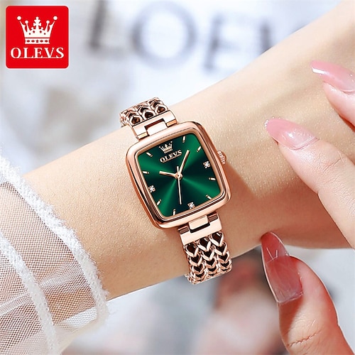 

olevs montre à quartz pour les femmes niche minimaliste ins carré montre à quartz analogique de luxe avec diamants classique étanche bracelet en acier inoxydable dames montre