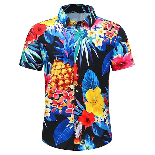 

Homme Chemise Chemise hawaïenne Floral Ananas Cocotier Imprimés Photos Feuilles Col rabattu Noir Vert Claire Bleu Vert Extérieur Plein Air Manches courtes Imprimer Vêtement Tenue Mode Vêtement de rue