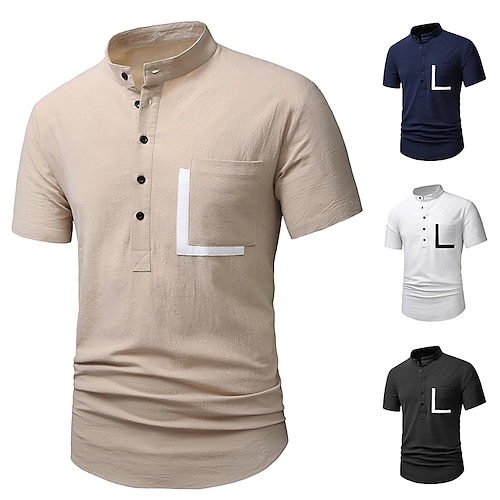 

Hombre Henley Shirt Camiseta superior Bloque de color Henley Calle Vacaciones Mangas cortas Bolsillo delantero Ropa Moda Design Básico