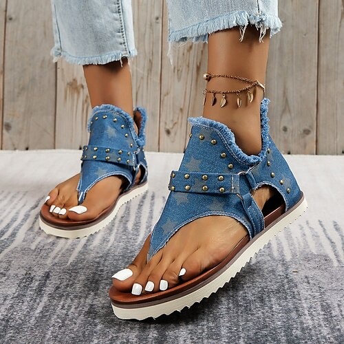 

Femme Sandales Sandales plates Grandes Tailles Extérieur Plage Rivet Talon Plat Décontractées Minimalisme Faux Cuir Mocassins Couleur unie Marron foncé Noir Bleu