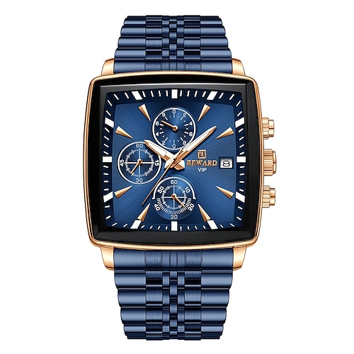 Reward Fashion Watches Men Square Blue Stainless Steel Waterproof Quartz  Wristwatch | Check Today's Deals | Temu