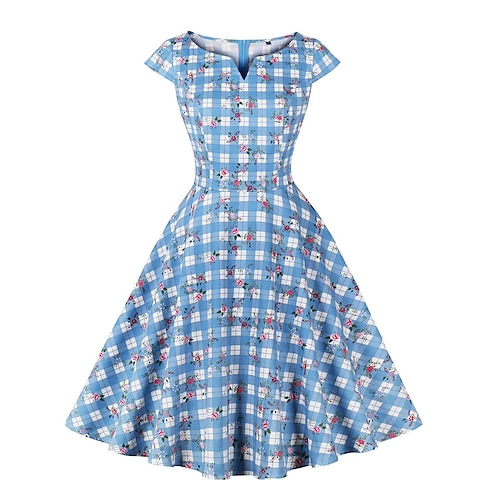 

Audrey Hepburn Retro Antiguo 1950s Un vestido de línea Rockabilly Vestido swing Vestido acampanado Mujer Disfraz Cosecha Cosplay Ceremonia Reunión de Antiguos Alumnos Fiesta de Boda Manga Corta Hasta