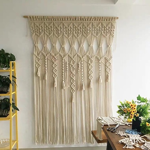 

Cortinas de macramé boho, cortina de puerta corredera, decoración de tapiz bohemio tejido, privacidad de cortina al aire libre, decoración de boda en patio, separador de ambientes para pérgola,