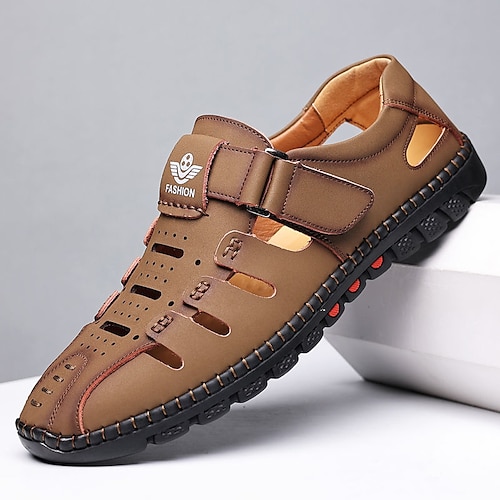 

Men's Sandals Comfort Shoes Leather Sandals Casual Beach Daily Beach Cowhide Breathable Black Leather Boutique Edition Khaki Leather Boutique Edition Khaki Regular Edition Summer