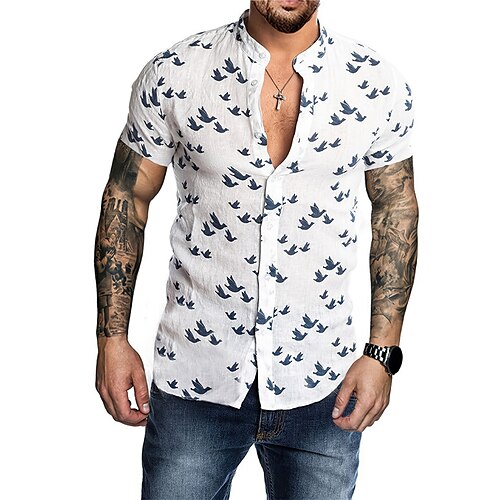 

Homens Camisa Social Pássaro Estampas Abstratas Colarinho Chinês Branco Ao ar livre Rua Manga Curta Imprimir Roupa Moda Designer Casual Confortável