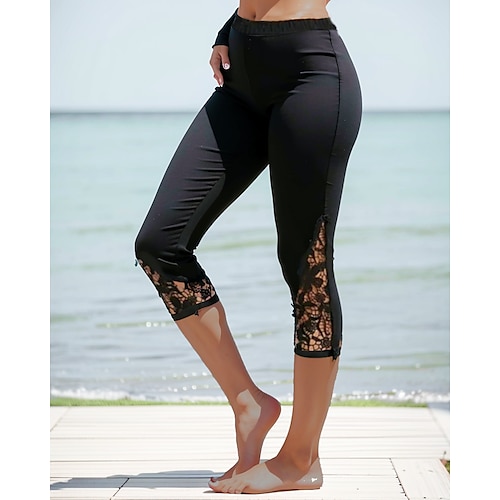 

Women's Leggings Capri shorts Black Fashion coastalgrandmastyle Casual Weekend Lace Stretchy Calf-Length Tummy Control Plain S M L XL 2XL