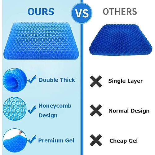 

Gel Seat Cushion Reducing Pain Of Hip Back From Long Sitting, Breathable Cooling Seat Cushion Honeycomb Design Absorbs Pressure Portable for Office Chair Sofa Car Wheelchair