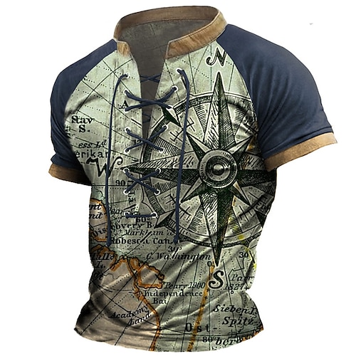 

Homens Camiseta camiseta raglã Estampas Abstratas Bussola Colarinho Chinês Roupa Impressão 3D Ao ar livre Diário Manga Curta Cordões Imprimir Designer Casual Confortável