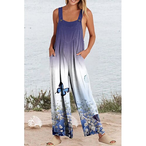 

Damen Latzhose Tasche Bedruckt Blumen V Ausschnitt Strassenmode Urlaub Täglich Urlaub Regular Fit Ärmellos Schwarz Weiß Gelb S M L XL Sommer