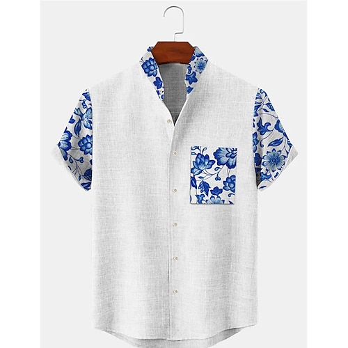 

Homens Camisa Social Camisa casual camisa de verão camisa de praia Branco Verde Claro Rosa Manga Curta Flor Aberto para a Lateral Verão Casual Diário Roupa Bolso frontal