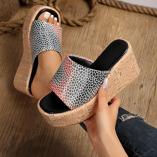 

Damen Sandalen Sandalen mit Keilabsatz Römische Schuhe Hausschuhe im Freien Strand Gehen Keilabsatz Elegant Brautkleider schlicht Minimalismus Lackleder Halbschuhe Feste Farbe Blau Orange Regenbogen