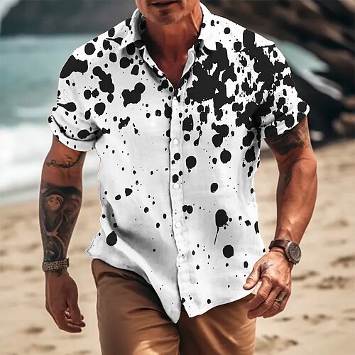 

Hombre Camisa camisa de lino Degradado Estampados Cuello Vuelto Blanco Caqui Exterior Calle Mangas cortas Estampado Ropa Lino Moda Design Casual Suave