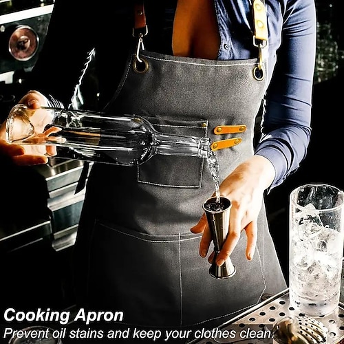 

Delantal de chef para mujeres y hombres, delantal de cocina, delantal de jardinería personalizado con bolsillos grandes, delantal de trabajo ajustable resistente con espalda cruzada de lona de algodón