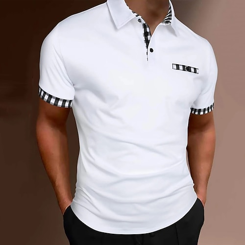 

Муж. Футболка-поло Рубашка для гольфа Повседневные Праздники Лацкан С короткими рукавами Мода Классический Полотняное плетение Классический Лето Стандартный Черный Белый Темно-синий Серый