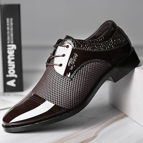 

Homens Oxfords Sapatos Confortáveis Tamanhos Grandes Negócio Formais Diário Escritório e Carreira Couro Sintético Respirável Preto Marron Primavera Outono