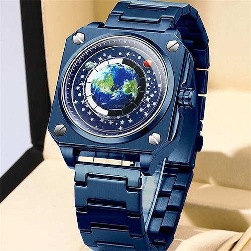 

BINBOND New Fashion Stainless Steel Top Brand Luxury Casual Creativity Blue Planet Dial Quartz Wristwatch