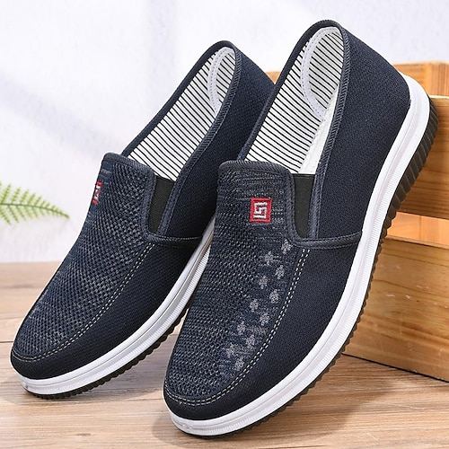 

Men's Loafers Slip-Ons Comfort Shoes Casual Outdoor Daily Walking Shoes Canvas Breathable Black Blue Summer Spring